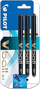 Pilot VBall 7 Rollerball Pen-Black (Pack of 3)