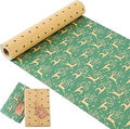 Christmas Wrapping Paper Roll – 15m x 44cm Large Recyclable Kraft Gift Wrap – Double Sided Design (Green Reindeer & Polka Dots) – Eco Friendly, Heavy Duty 80gsm Sustainable Paper for Xmas & Crafts