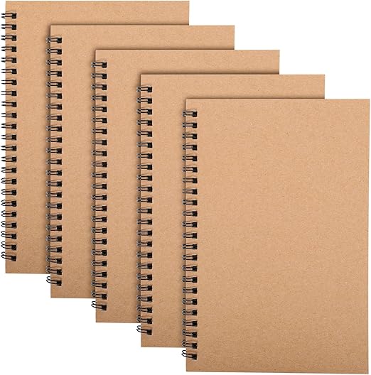 Yafe 5 Packs Spiral Notepad A5, Kraft Cover Wirebound Notebooks Bulk Journals, 8.3 * 5.5 inch 120 Pages 60 Sheets Lined Notebook for Business Office School Travel