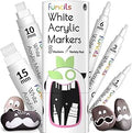 Funcils 5 Acrylic White Paint Pens - Fine & Jumbo Size Ink Pens (1mm, 3mm, 6mm, 10mm, 15mm) - Permanent White Marker Ink for Rock Painting, Fabric, Tire, Metal, Wood, Canvas, Glass, Plastic, Ceramic