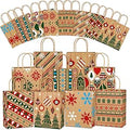 DTYDECLE 24pcs Christmas Kraft Paper Bags, 8 Style Xmas Tree Snowflake Goody Candy Treat Paper Bags with Handle for Christmas Party Favor Decoration