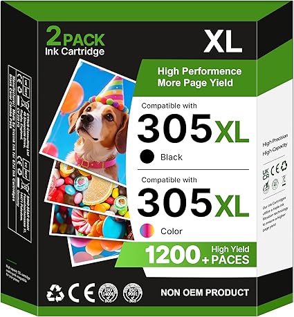 305XL Ink Cartridges Replacement for HP 305 Ink Cartridges Black and Colour for HP305 XL for HP DeskJet 2820E 2810E 2700 2710e 2720e 4120e 2721e Plus 4100 4120 Envy 6020e 6032e Pro 6430,2-Pack