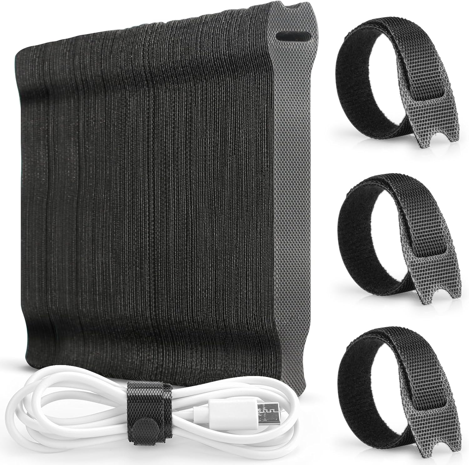 Alyvisun 120 PCS Cable Ties Reusable - 150x12 mm, Black Hook and Loop Nylon Cable Tidy - Ideal for Headphones, Phones, Electronics Under Desk Cable Management Straps