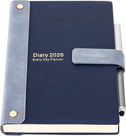 Academic Diary 2026,Agenda 26 Diary A5 Page a Day,Hardcover Organiser Year Diary Jan-Dec 2026,Month Weekly Planner with Pen,Stickers,Inner Pocket (Blue 2026, A5)