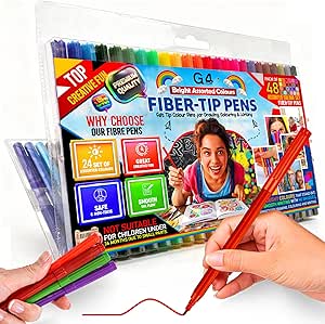 G4GADGET 48 Fine Tip Felt Tip Pens for Adults & Kids – Non-Toxic Colouring Pens Set, Vibrant Coloured Markers for Drawing, Journaling, Art & School – Smooth Writing Colour Pens for Craft & Sketching