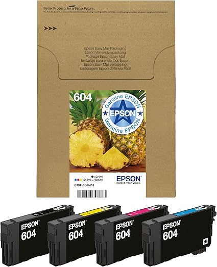 Epson 604 Pineapple, Genuine Multipack, Eco-Friendly Packaging, 4-Colours Ink Cartridges