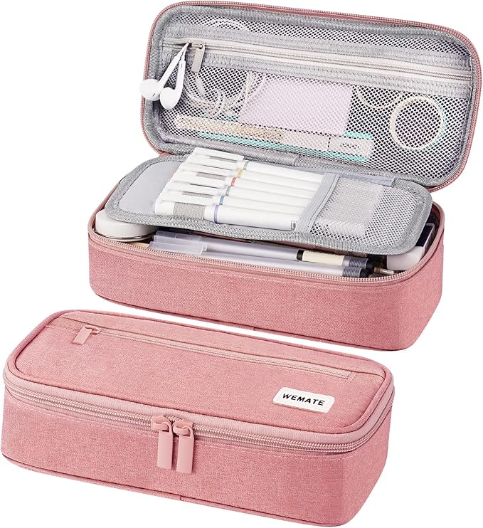 WEMATE Large Pencil Case,Pencil Case for Women & Men, Pencil Pouch, Marker Pen Case,Portable Stationery Pencil Bag for Office Pink