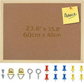 OWLKELA 60x40cm Thicken Cork Notice Pin Memo Board with 10 Pushpins and Hanging Rings Vision Bulletin Board for Office, Classroom or Home Classic Wooden Frame