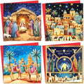 Pack of 16 Charity Christmas Cards 2024 with Envelopes - Religious Luxury Christmas Cards Multipack, Xmas Cards Featuring 4 Unique Nativity Scenes (125 x 125 mm) - Greeting cards for Family & Friends