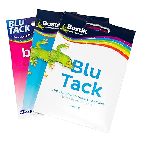 [Pack of 3] Bostik Blu Tack 48g Packs Reusable Adhesive Sticky Putty (Assorted (Blue White Pink))