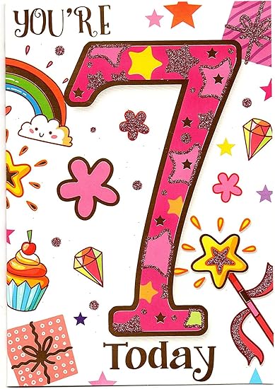 Sensations / Xpress Yourself Express Yourself Birthday Card for Age 7 Girl - Includes Envelope,19 x 13.3 cm