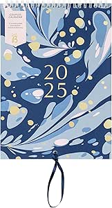 Busy B 2025 Calendar Couples Wall Calendar - Navy Marble Slim Design with Dual Schedules, Monthly Pockets & Stickers - A5 Hanging Calendar for Shared Planning, Birthdays & Important Dates - Jan to Dec