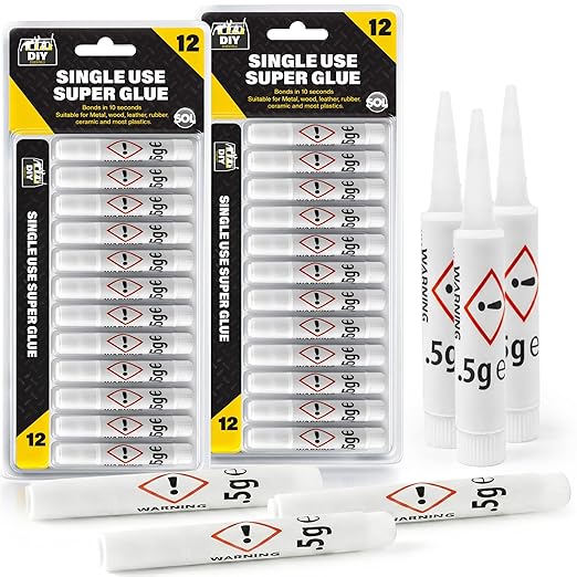 SOL 24pk Single Use Superglue 1.5g Fast Bond Adhesive Super Glue All Purpose for Metal Plastic Leather Ceramic Rubber Craft Repairs DIY Fixing Household Projects Compact Sachets Precision Application