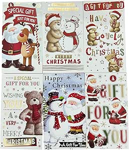 Self Sealing 12 Assorted Cute Christmas Money Envelopes Gift Card Voucher Wallet