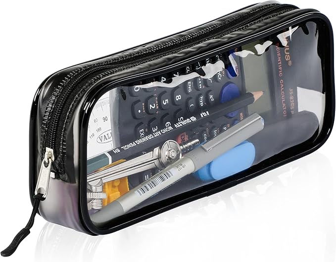 Clear Pencil Case Black | 22x4x9 cm Stylish, Practical and Transparent Pencil Case | Versatile Storage for Stationery, Toiletries, Makeup, Travel & Office Supplies