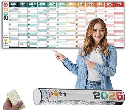 2026 Wall Planner Extra Wide Size (120 x 42 cm) by planners4winners | Yearly Wall Chart Runs Jan' 26 to Dec’ 26 | Non Laminated, ROLLED DELIVERY
