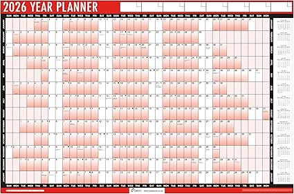 2026 Wall Planner Calendar – A1 Large 85cm x 58cm Laminated Year Planner with Stickers & Dry Wipe Pen – Reusable Annual Wall Chart for Office, Home, School
