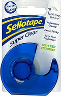 Sellotape Super Clear Tape with Easy Tear Dispenser, Extra Sticky & Maximum Clarity, 18mm x 15m