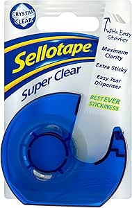 Sellotape Super Clear Tape with Easy Tear Dispenser, Extra Sticky & Maximum Clarity, 18mm x 15m