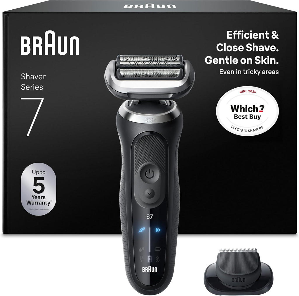 Braun Series 7 Electric Shaver, Up to 60 min, Cordless, Wet & Dry Razor for Men with Precision Trimmer Attachment, 100 Percent Waterproof, 72-N1200SI, Black
