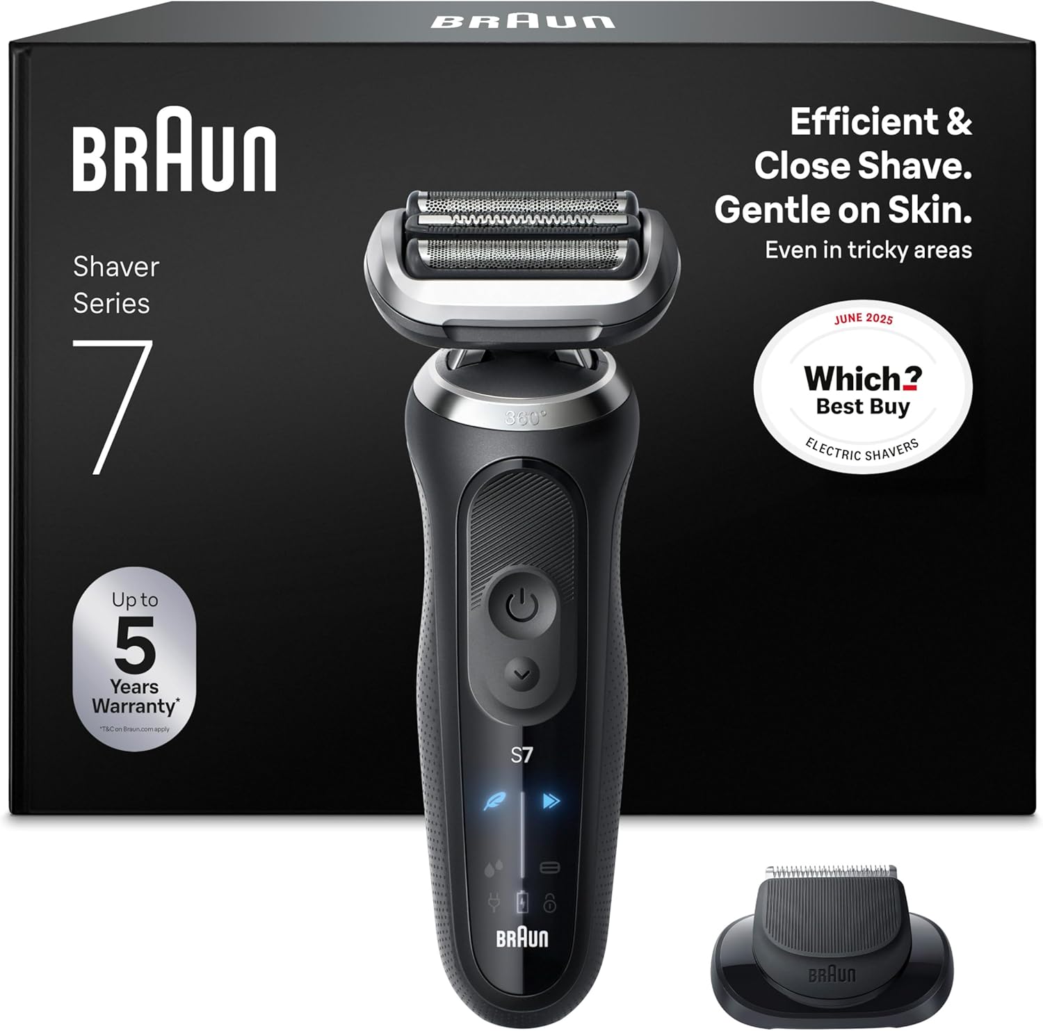 Braun Series 7 Electric Shaver, Up to 60 min, Cordless, Wet & Dry Razor for Men with Precision Trimmer Attachment, 100 Percent Waterproof, 72-N1200SI, Black