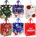 Large Christmas Tote Bags with Handle, 6 Pack Reusable Xmas Grocery Carrier Gift Bags,Waterproof Shopping for Christmas Presents Party Holiday Decoration Lovely Design