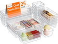 Lifewit 25pcs Drawer Organiser Set, Clear Makeup Trays Plastic, Desk Drawer Dividers Dresser Storage Bins Separation Box for Bathroom, Office, Cosmetic, Jewelries and Gadgets, Bedroom