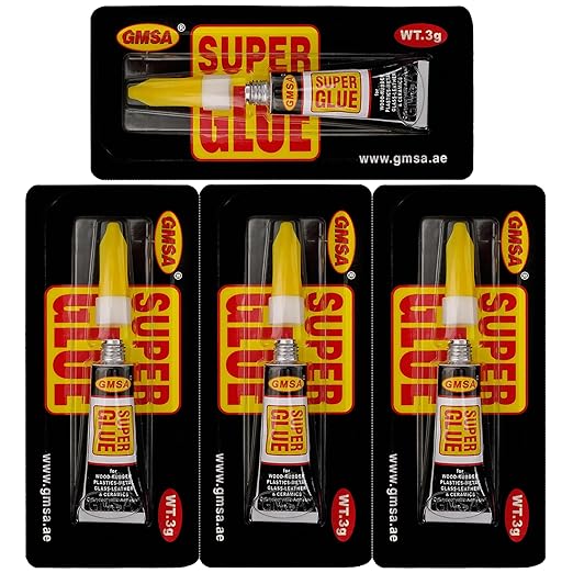 4 Pack SuperGlue - 3g Fastest & Toughest Adhesive Instant Repair Super Glue All Purpose - Strong Super glue for Hard Plastic, Rubber, Metal, Leather, Ceramics, Wood, DIY Craft & as Shoe Glue