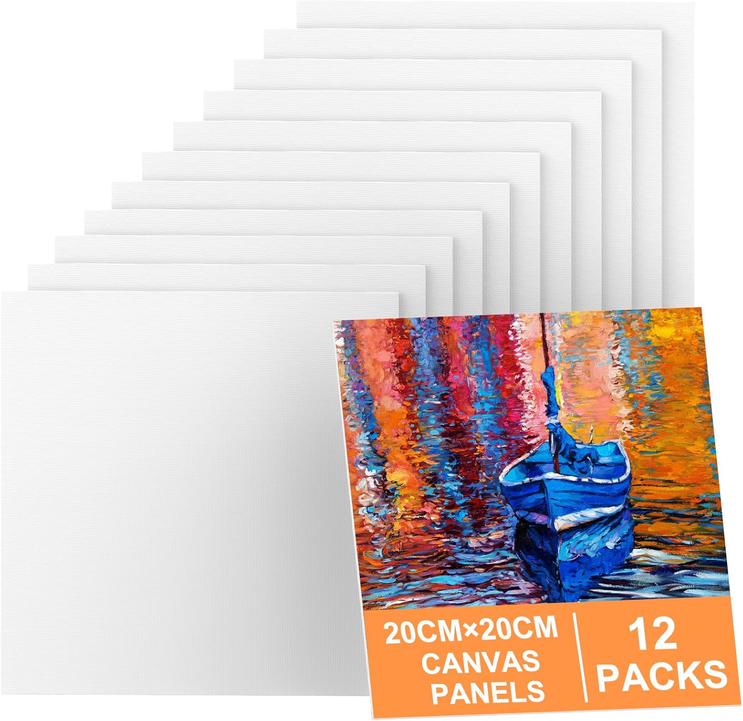 Canvas for Painting 20 x 20cm, 12 Packs Small Canvases for Painting Cotton Acid-Free for Acrylic & Oil Paint & Wet Water Art Media, Hobby Painters and Beginner