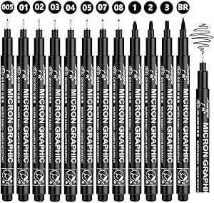 Gelanty Black Fineliner Pens Set 12 Pack Fineliners Technical Drawing Pens, Micro Liner Art Pens for Artist, Brush Pens for Art Sketching, Technical Drawing, Illustration, Comic
