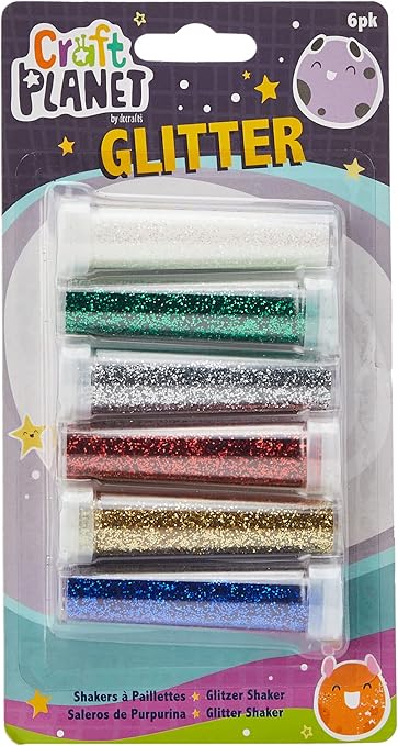 Craft Planet Glitter Shakers 6 Pack, Multicoloured, Pack of 6, for Kids Kids Art & Craft Fun, Embellishments, Sparkle for Crafts