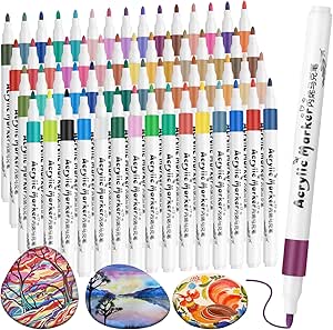 JIANTA 60 Colours Acrylic Paint Pens, Acrylic Markers for Painting Rock, Wood, Metal, Canvas, Fine Tip Acrylic Pens for Easter, Halloween, Christmas