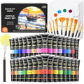 Shuttle Art 48 Pack Acrylic Paint Set, 30 Colours Acrylic Paint (36ml) with 10 Brushes 5 Canvas 1 Palette 1 Sponge, Complete Set for Kids, Adults Painting Kit on Canvas Rocks Wood Ceramic