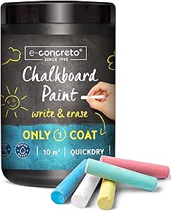 e-concreto One Coat Blackboard Paint Black + Chalk (1000ml) | Water-based and Non-toxic | Black Chalkboard Paint