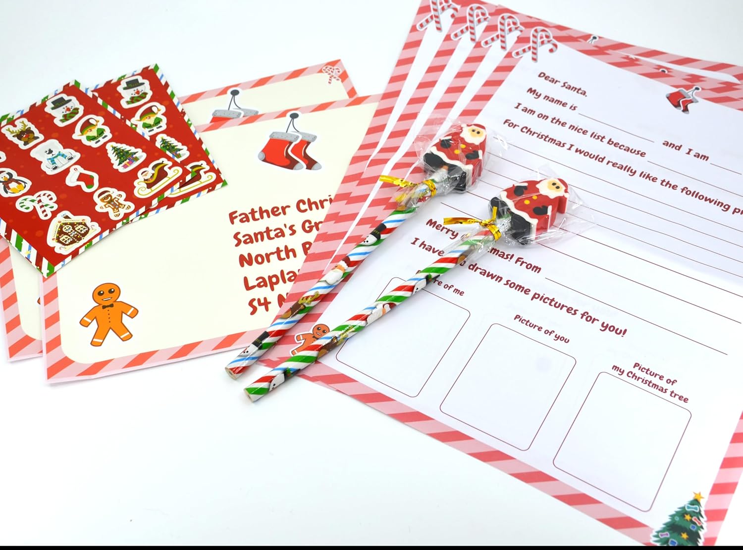 Storm&Lighthouse Two-Pack Letter to Santa Claus Writing Set for Kids 10 Piece Xmas Activity Pack with Red/Blue Sticker Sheets and Pencils Father Christmas Wish List for Boys and Girls