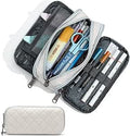 Della Gao Large Pencil Case, Big Capacity Pencil Pouch with 3 Compartments, Office Pencil Bag with Zipper, Big Pen Case for Adults (Beige-03RH)