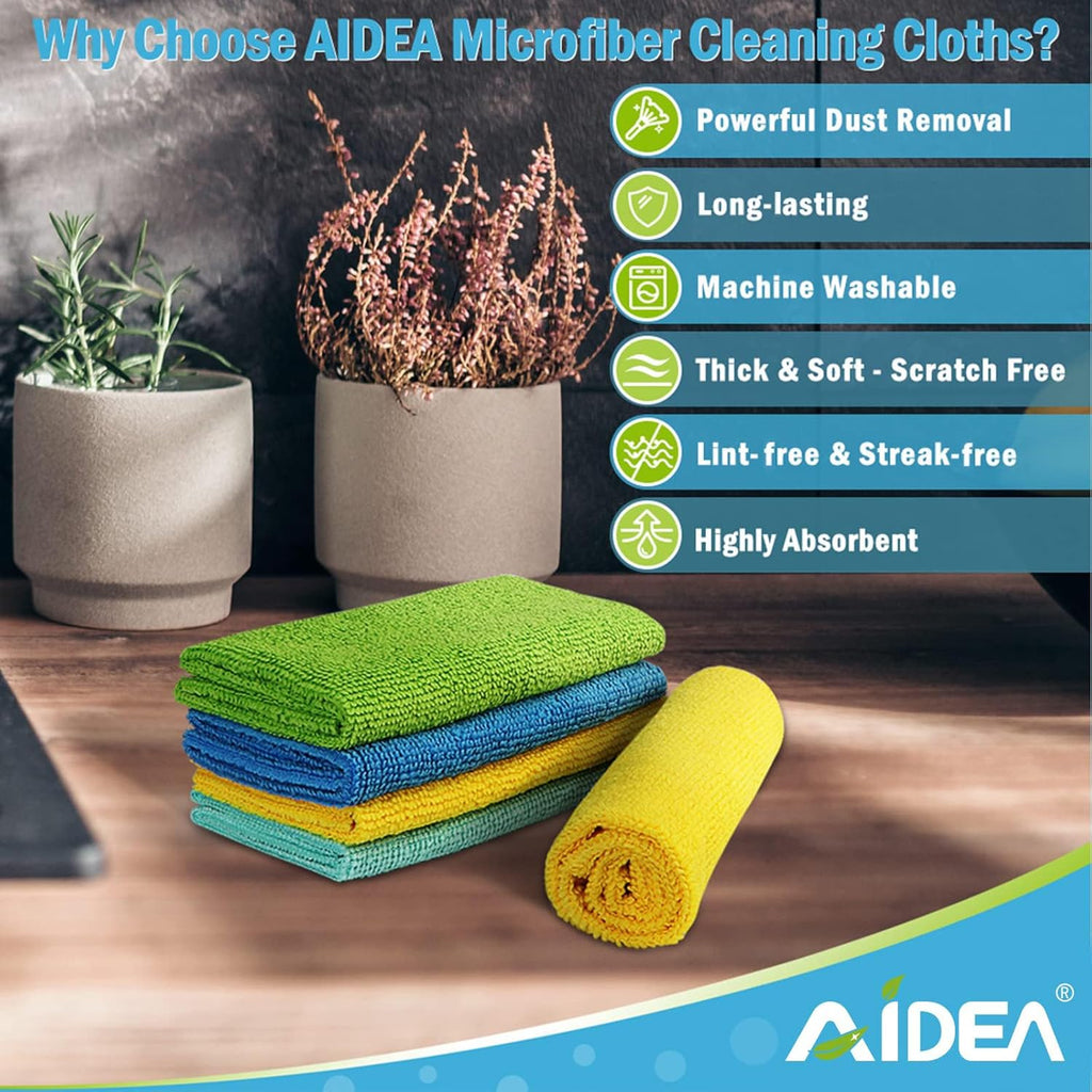 AIDEA Microfibre Cleaning Cloths, Pack of 8, Reusable Lint-Free 30×30 cm