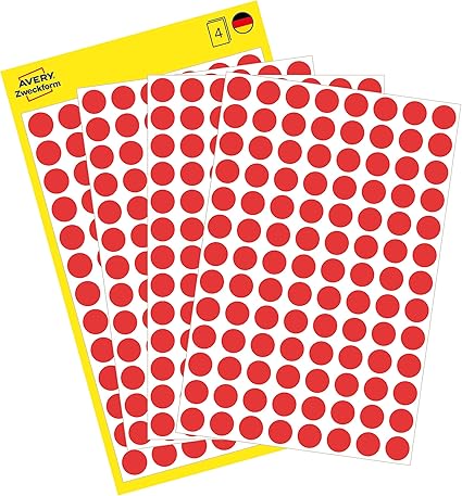 Avery 32-301 Dots/Circle Labels - Red (Diameter 8 mm, 70 Labels per Sheet, 560 Labels Total)