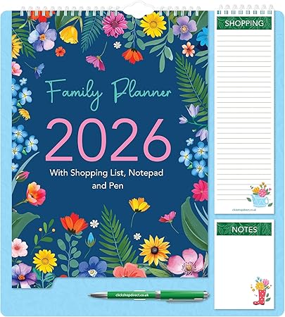 Star Online 2026 Calendar Family Home Organiser Year Planner with 5 Column Layout Gift Floral & Leaf Design - Purple Flower