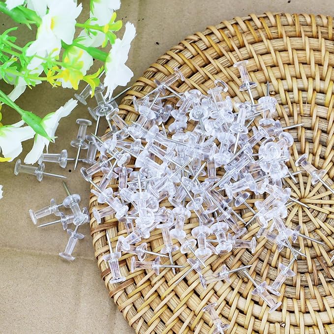 120pcs Transparent Push Pins,Plastic Head Drawing Poster Tacks Needle, Clear Poster Pins for Wall Hangings,Cork Board,Maps Posters Photos,Pinboard,Notice Board,Xmas Party Decorations