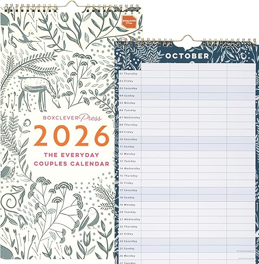 Boxclever Press Everyday Couples Wall Calendar 2026. Slimline 2026 Calendar runs Jan - Dec'26. Stunning 2026 Wall Calendar with 4 Column Layout. Family Calendar 2026 measures: 22 x 39 cm