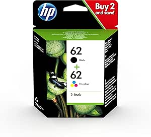 HP N9J71AE 62 Original Ink Cartridges, Black and Tri-color, Multipack, 2 Count (Pack of 1)