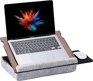 Vigo Wood Laptop Tray - Ergonomic Design with Cushioned Bottom and Mousepad Drawer - Adjustable Height for Comfortable Work Anywhere - Ideal for Home Office, Sofa, Bed (Walnut)