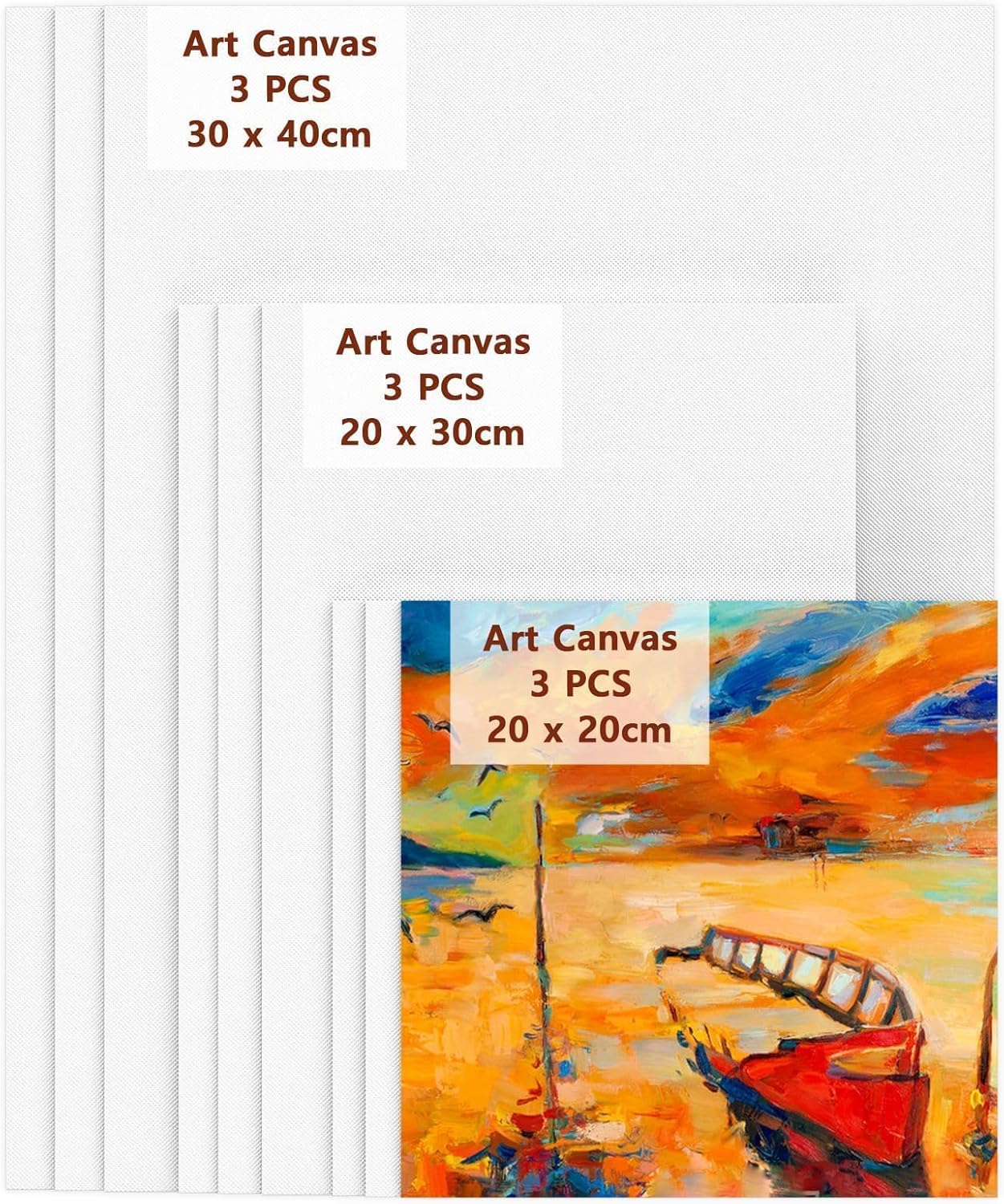 Canvas Panels Set-9 Packs (20x20,20x30,30x40), Art Canvases for Acrylic Painting, Artist Blank Canvas Cardboard, Cotton for Oil Paint & Wet Art Media Artwork School