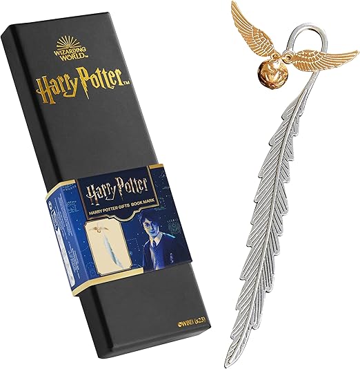Harry Potter Metal Bookmark Gift Box with Hanging Charm Gift for Women Kids School Uni Reading Teacher Gifts (Golden Snitch)