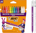 BIC Kids Magic Felt Tip Pens, Erasable Ink with Two Erasers, Washable Colouring Pens, Back to School Supplies, 12 Pack