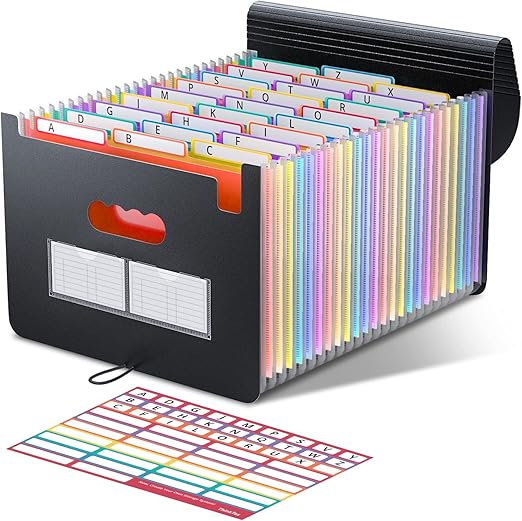 ThinkTex 26 Pockets Expanding File Folder, A-Z Colorful Tabs, Monthly Bill Receipt Documents Organiser, Larger Capacity, Letter/A4 Size