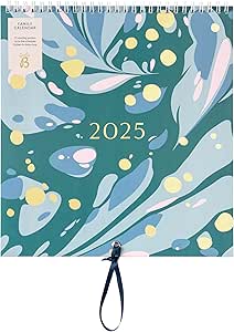 Busy B 2025 Wall Calendar - Family Calendar, Green Marble Design with 5 Columns & Storage Pockets - Monthly 2025 Calendar for Busy Families with Colour-Coded Stickers - 23.5 x 25.5cm