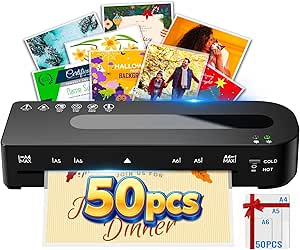 MAXDONE Laminator Machine A4 Laminator - Laminator Machine with 50 Laminating Pouches Cold and Thermal Laminator A4/A5/A6, Laminating Machine 80-125 Mic and 90s Warm Up for School Home Office (Black)