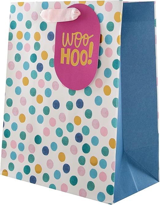 Hallmark Medium Gift Bag, Pink & Blue Polka Dots Design, for Birthday, Anniversary, Celebration